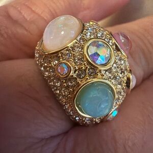 Kurt Geiger Opal Gold Pave Ring with Multicolor Gemstones New No Box